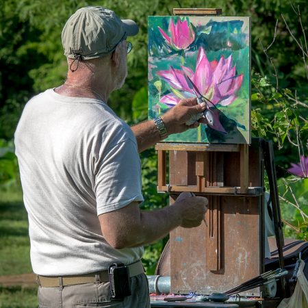 Painter of lotus flowers at Kennelworth Park and Aquatic Gardens, Washington, D.C.