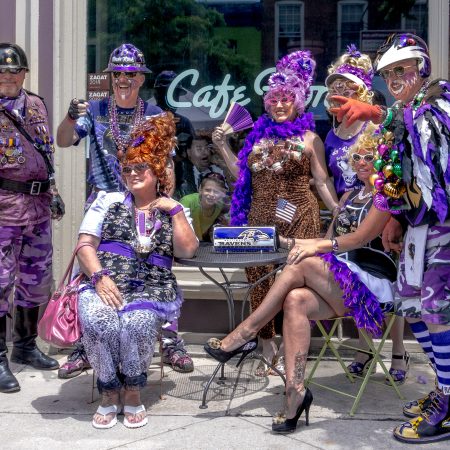 Baltimore Ravens fans and Hon Fest participants in front of Hon Cafe, Baltimore, Maryland.