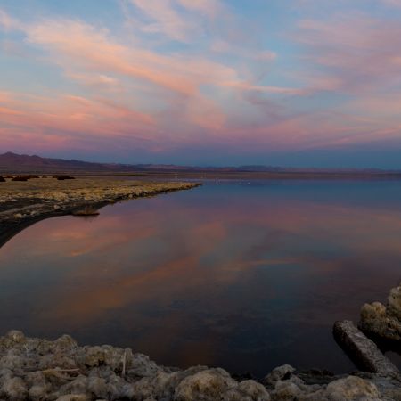 Dusk shot of Bombay Beach at Salton Sea, California.