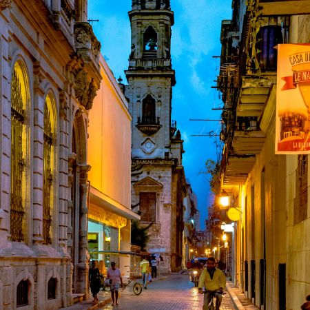 Old Havana with church at night.