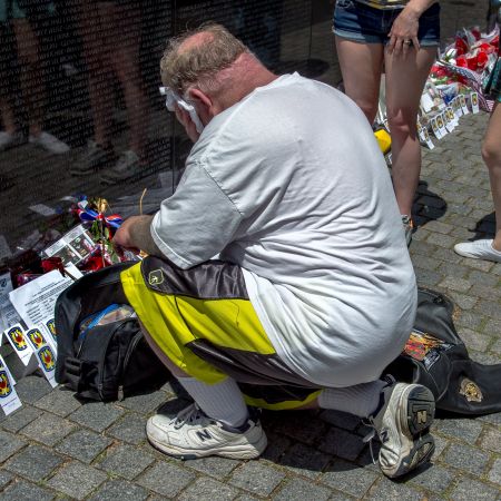 Tribute to fallen soldiers at Vietnam Memorial Wall in Washington, D.C.