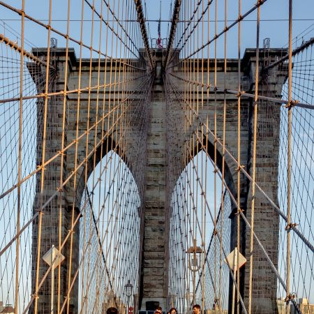 Brooklyn Bridge, New York pedestrian walkway.