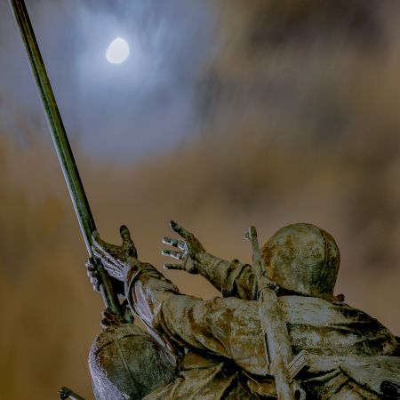 Iwo Jima Memorial at night.