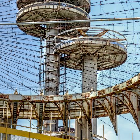 Ruins of 1964-1965 World's Fair New York State Pavilion and Towers at Corona Park, New York.