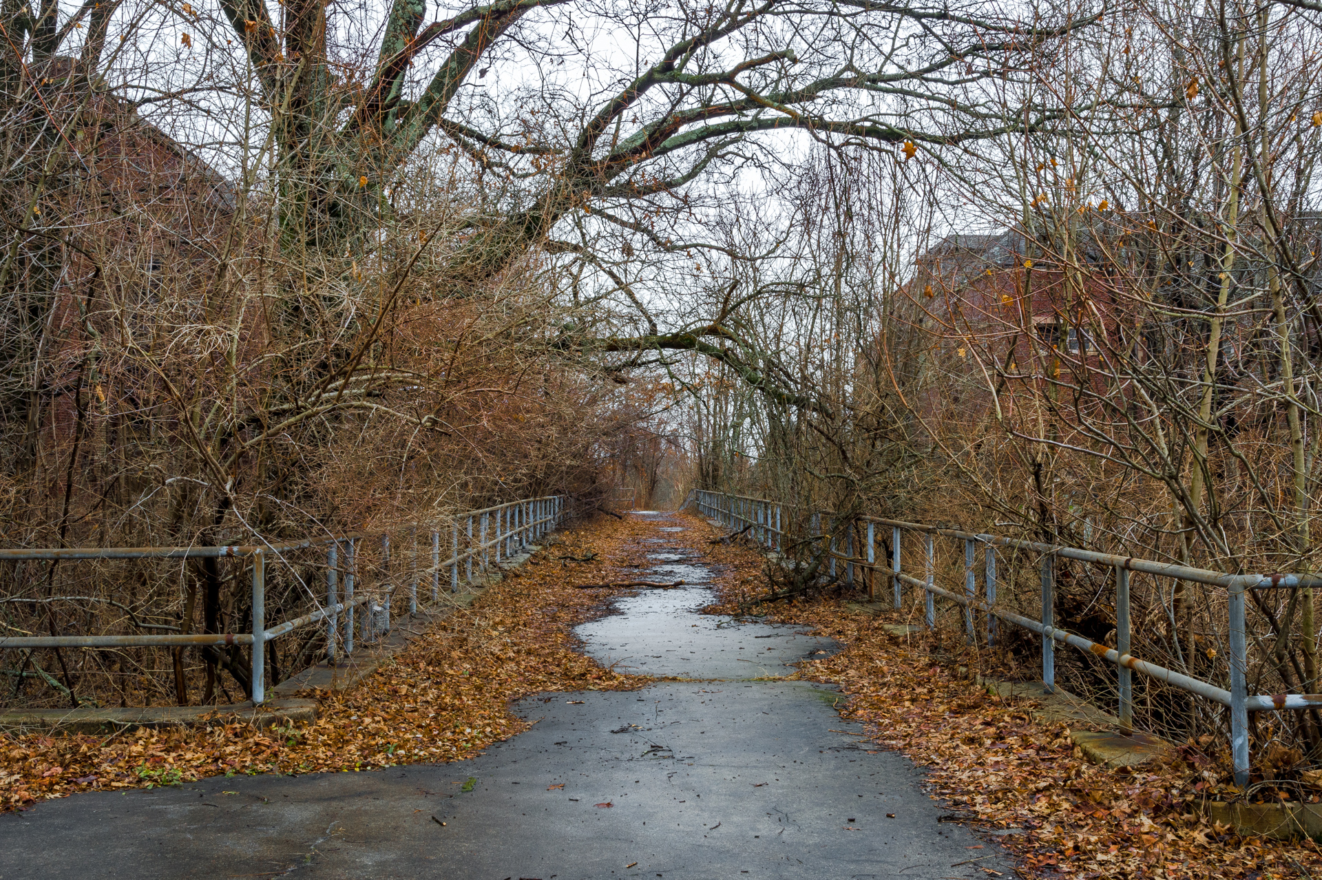 Fall at Abandoned Pennhurst Asylum Corridor near Philadelphia.