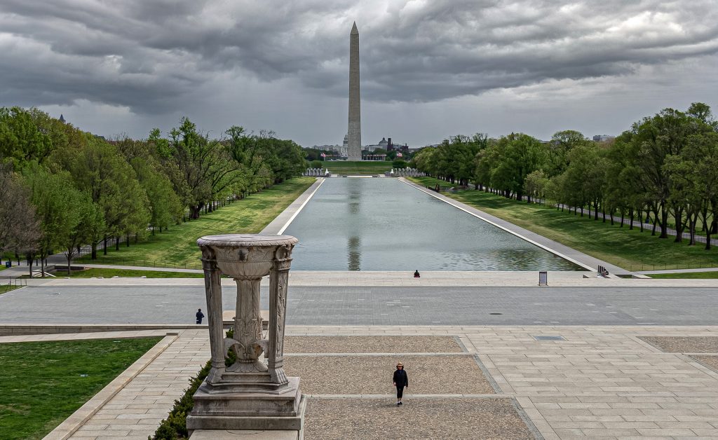 Washington D.C. during COVID-19 quarantine at Lincoln Memorial, Washington Monument and Reflecting Pool.