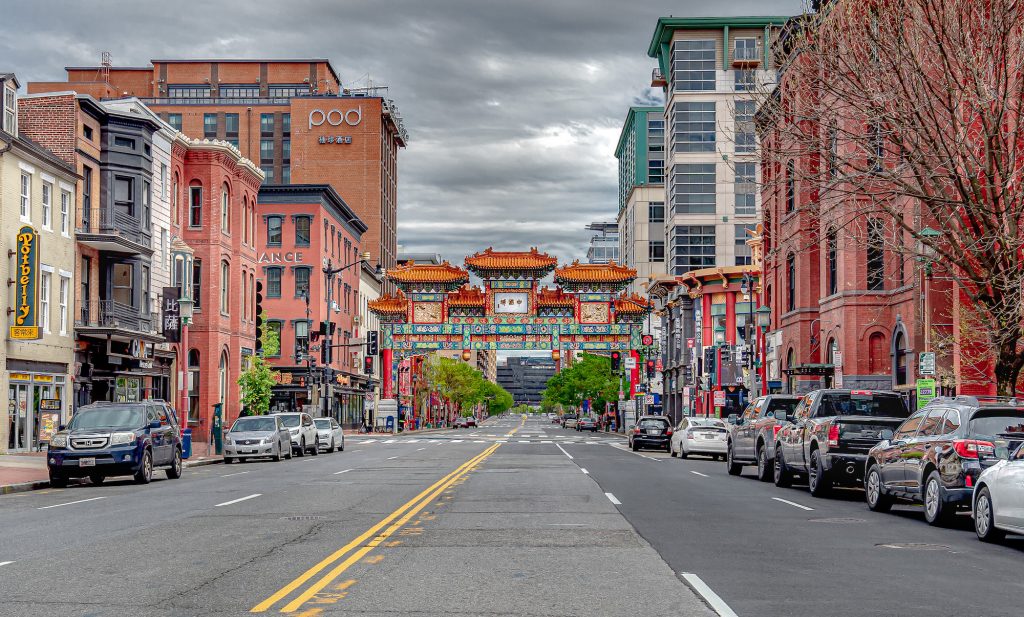 Washington D.C.'s Chinatown and Friendship Arch is still during Washington D.C.'s COVID-19 quarantine.