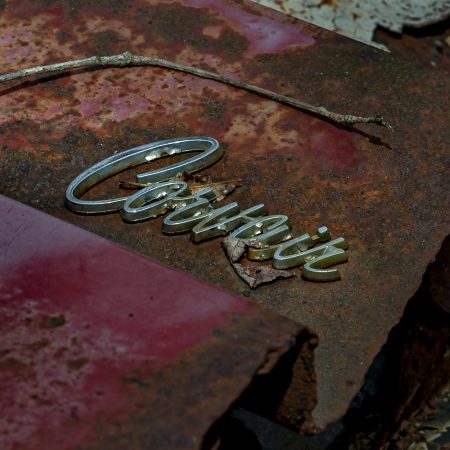 The nameplate remnant of a Corvair.