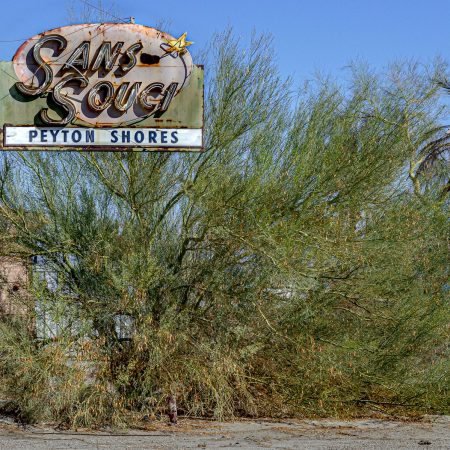 Abandoned Sans Souci Peyton Shores bar and club at Salton Sea, California.