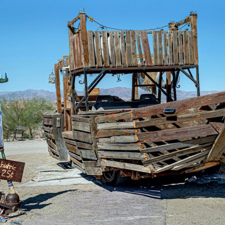 The creative adaptation of a vehicle called the Dusty Junk by East Jesus residents in Niland region of California.